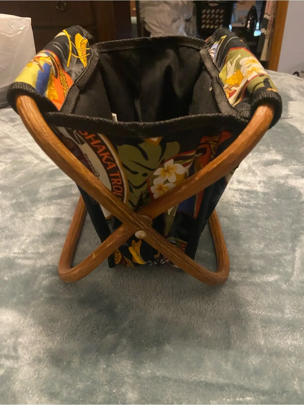 Collapsible Fabric Storage Basket in Black with Colorful Print